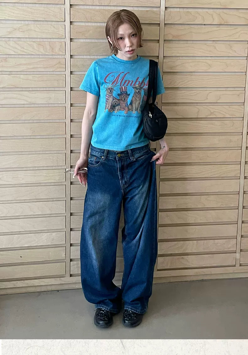 MMBBT Multi-pocket Embroidered Loose and Versatile Jeans