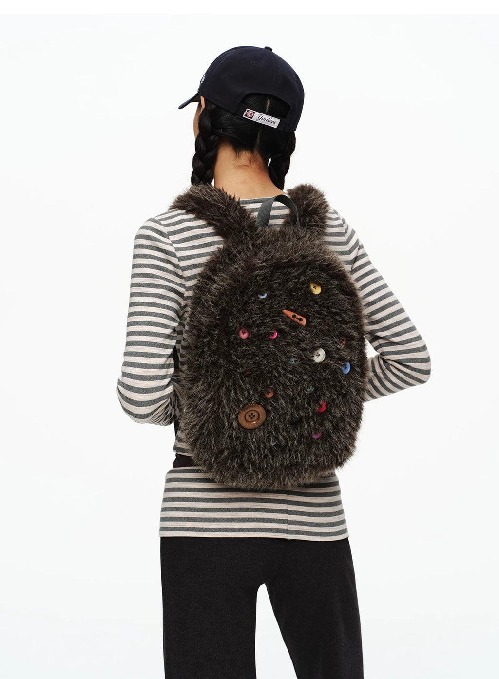 Oinimi Fun Rainbow Button Brown Bear Plush Backpack