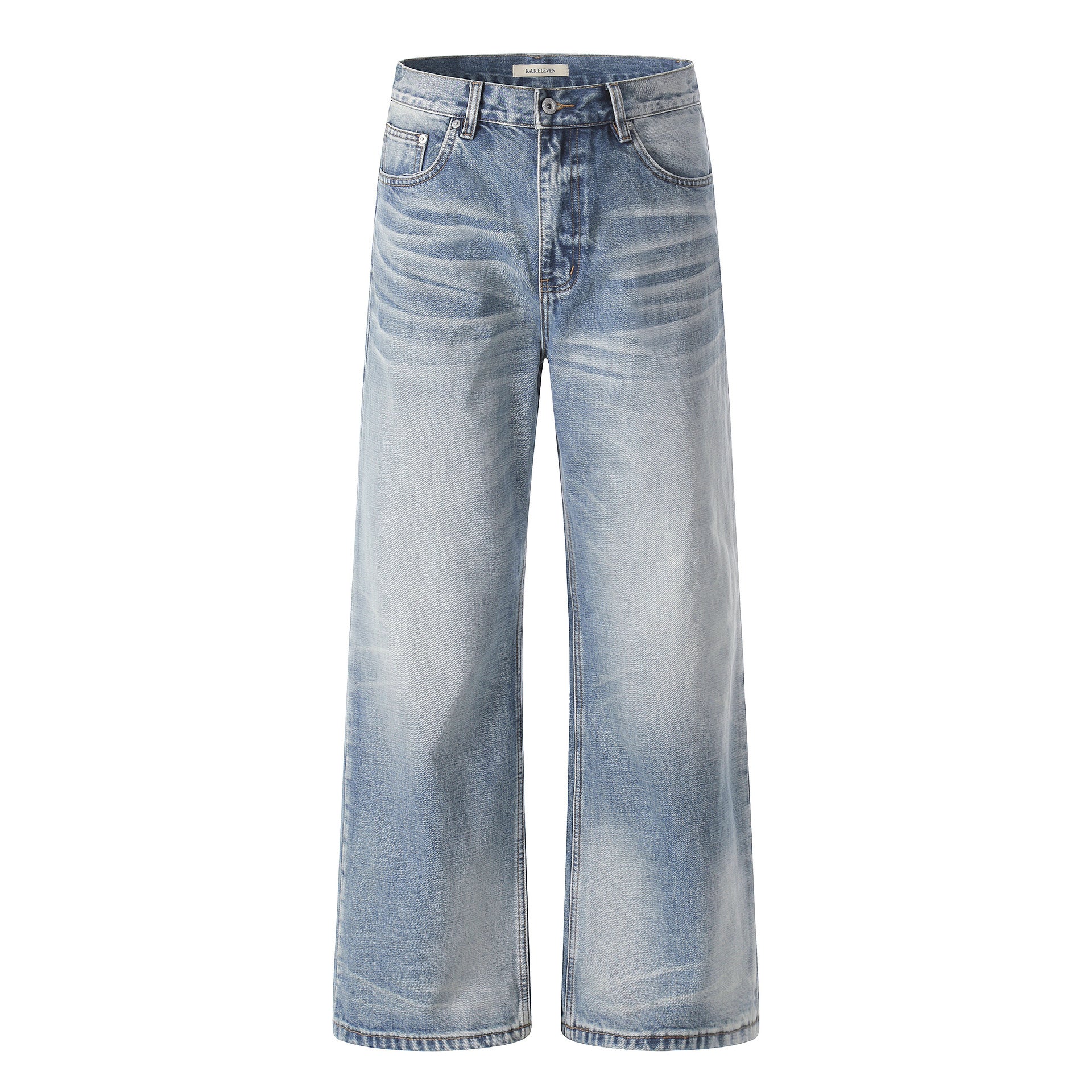 11KN Loose Cat Whisker Textured Straight Jeans