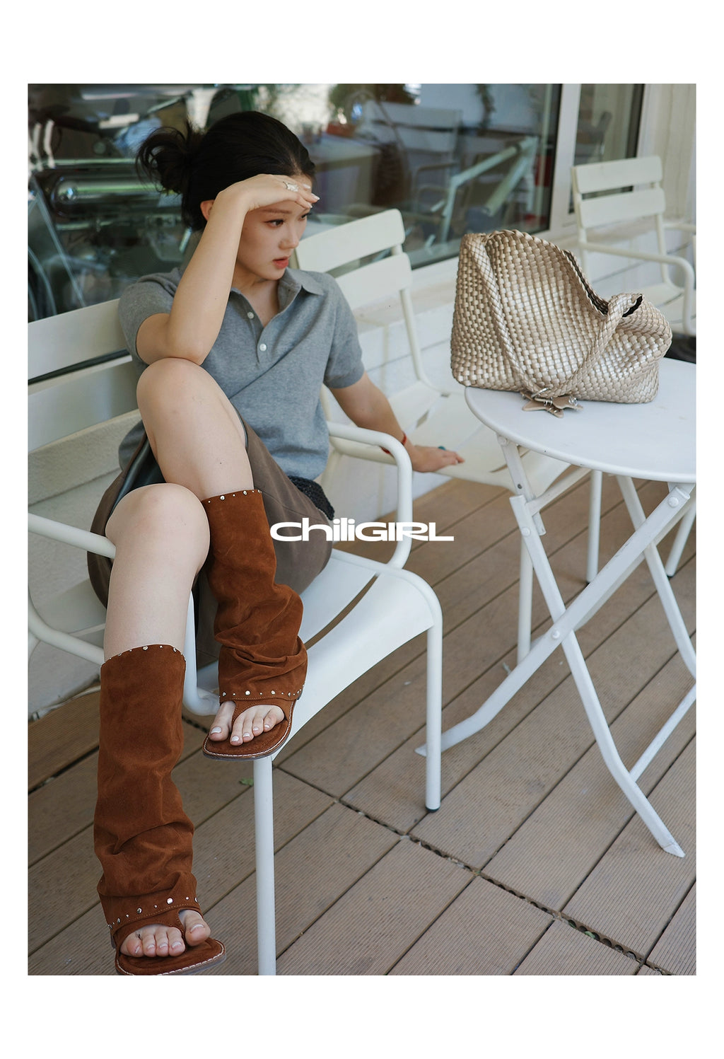 CHILIGIRL Mezzanine Vintage Suede Pleated Pile Pants Tube Boots