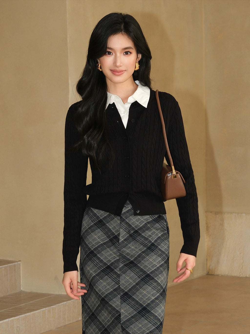 NEVA HU Vintage Crew Neck Twist Sweater Cardigan Jacket