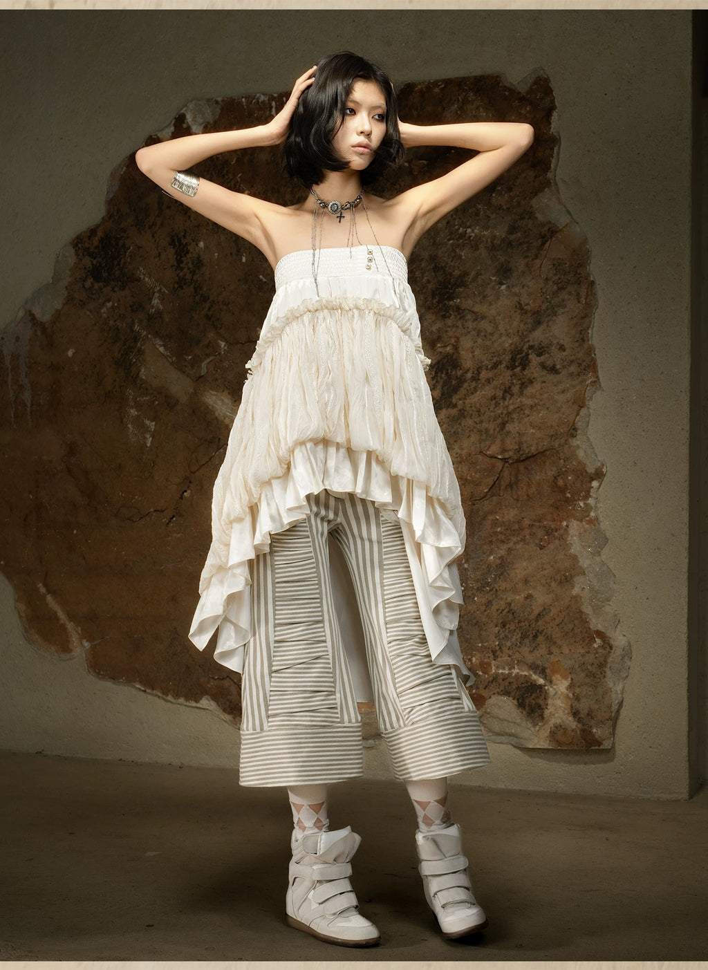 ARIADNAw Irregular Pull-pleated High-waisted Skirt