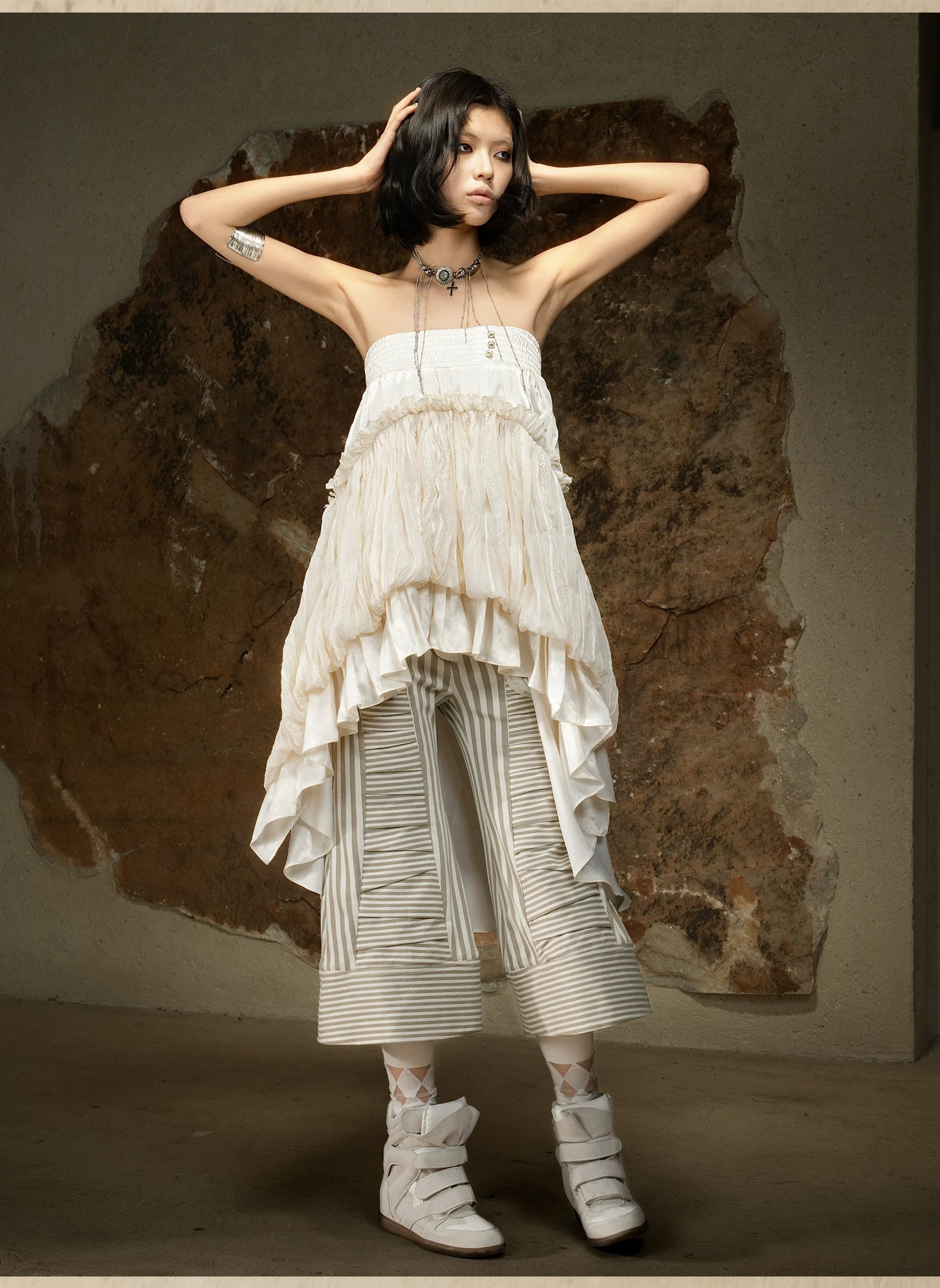 ARIADNAw Irregular Pull-pleated High-waisted Skirt