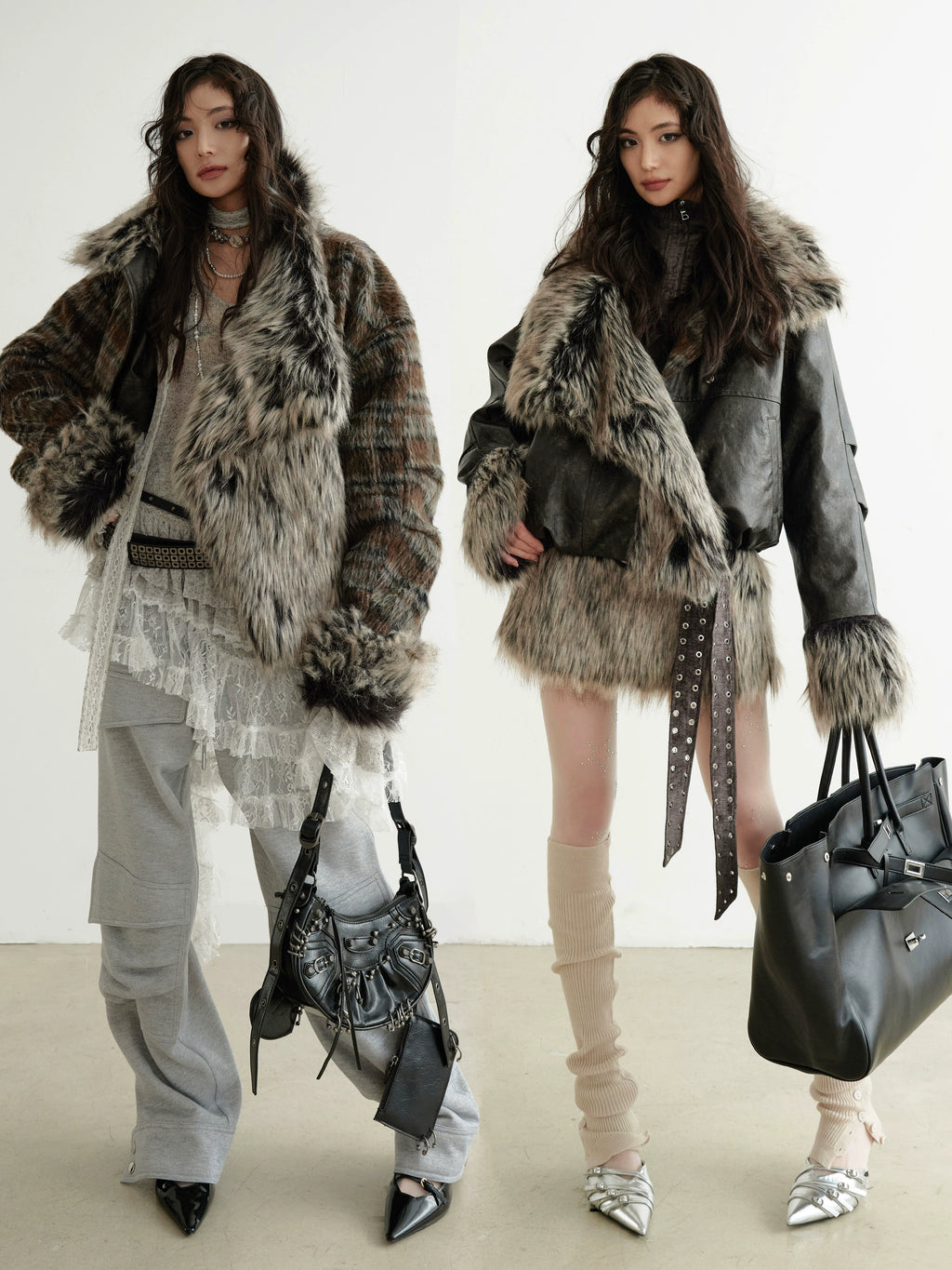 JNYLON Front and Back Two Wear Plaid PU Imitation Leather Jacket