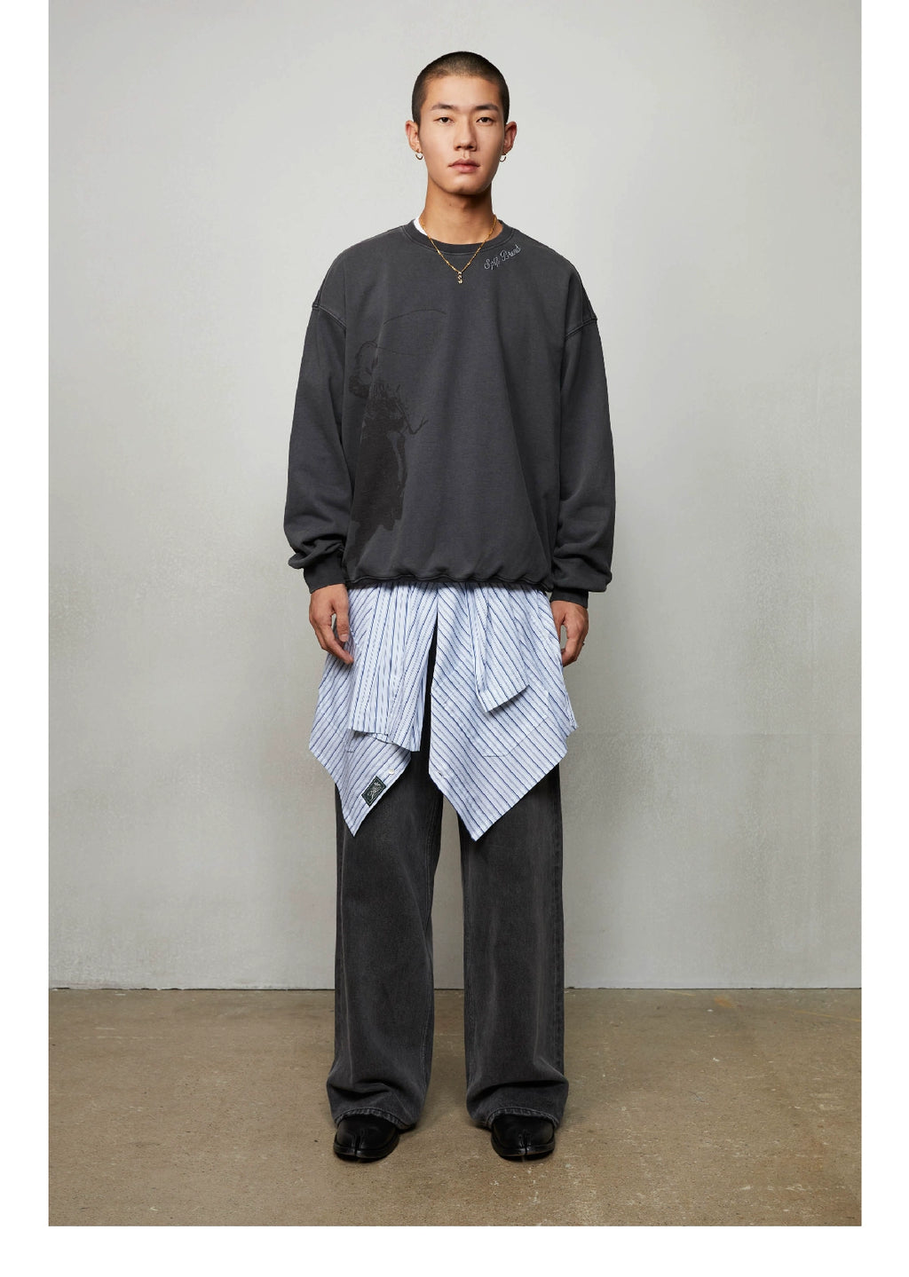 SUPERTOFU Makes Old Denim Pattern Crew Neck Sweater