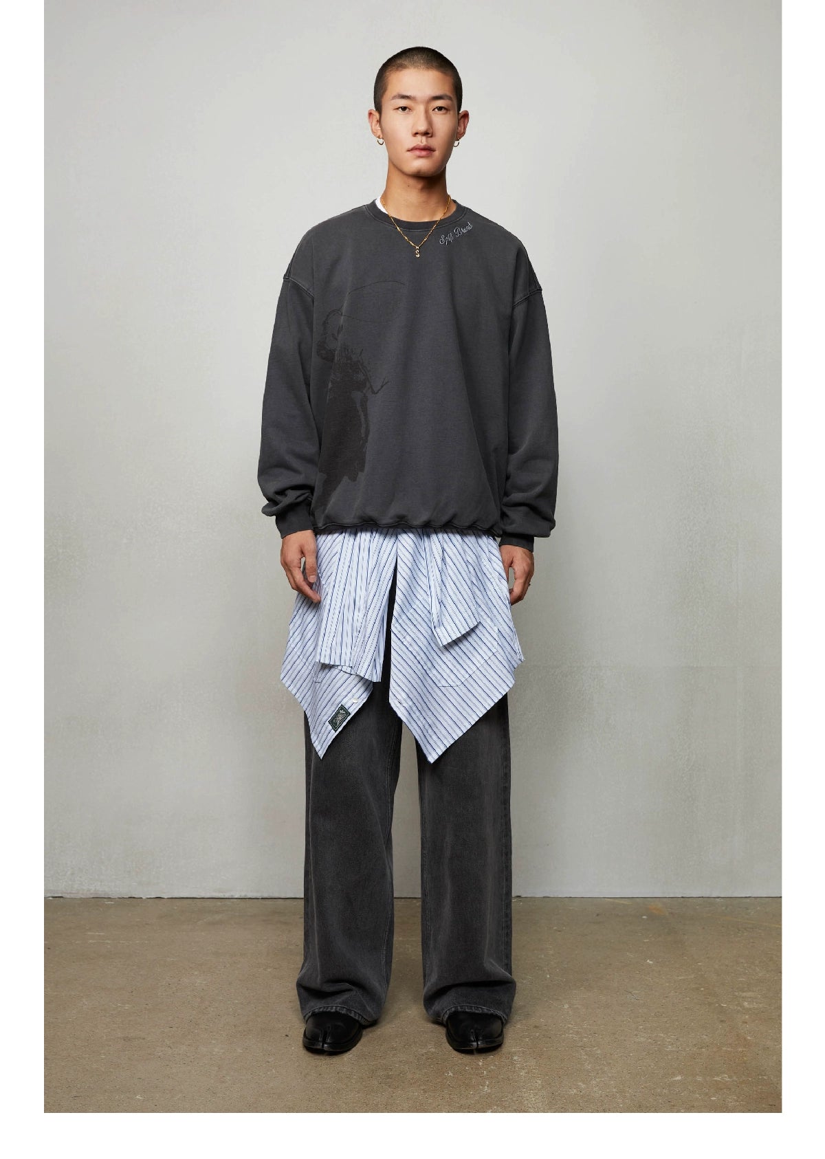 SUPERTOFU Makes Old Denim Pattern Crew Neck Sweater