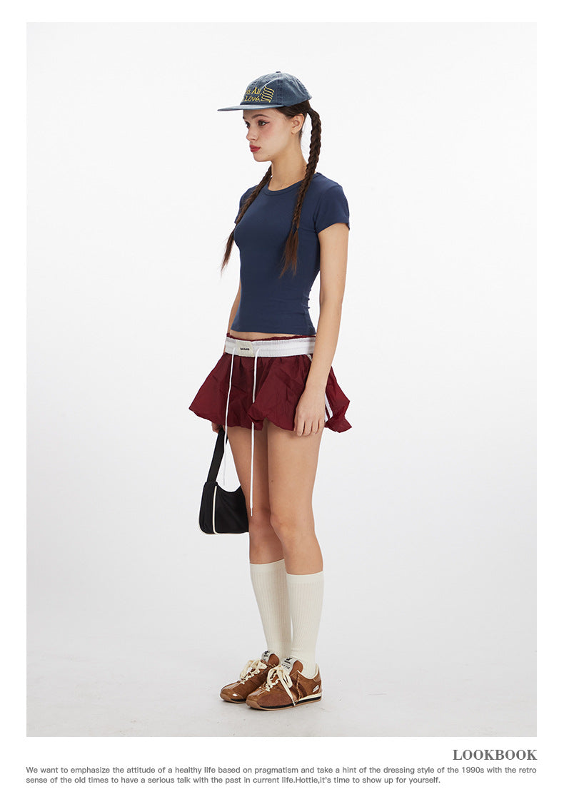 Nariele Shoulder Crew Neck Skinny Versatile Tee