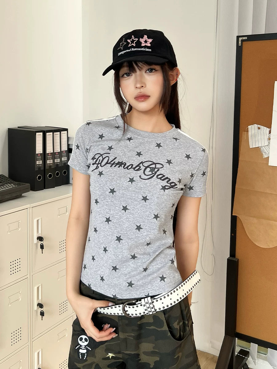 404MOB Chain Embroidery Full Print Striped Slim Tee