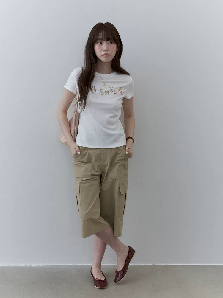 VOOE Graffiti Letter Print Crew Neck Versatile Tee
