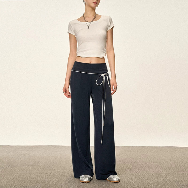 Cherry Melody High Waist Slim Wide Leg Straight Pants