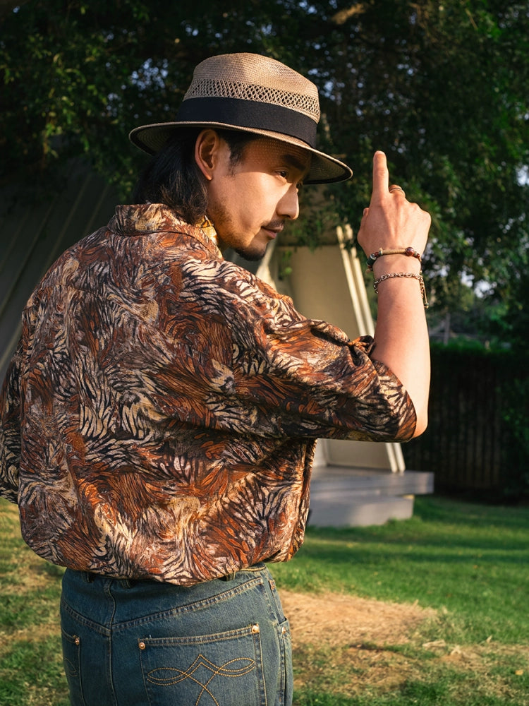 SOARIN Light and Thin Hawaiian Ruffian Handsome Casual Loose Short-sleeved Shirt