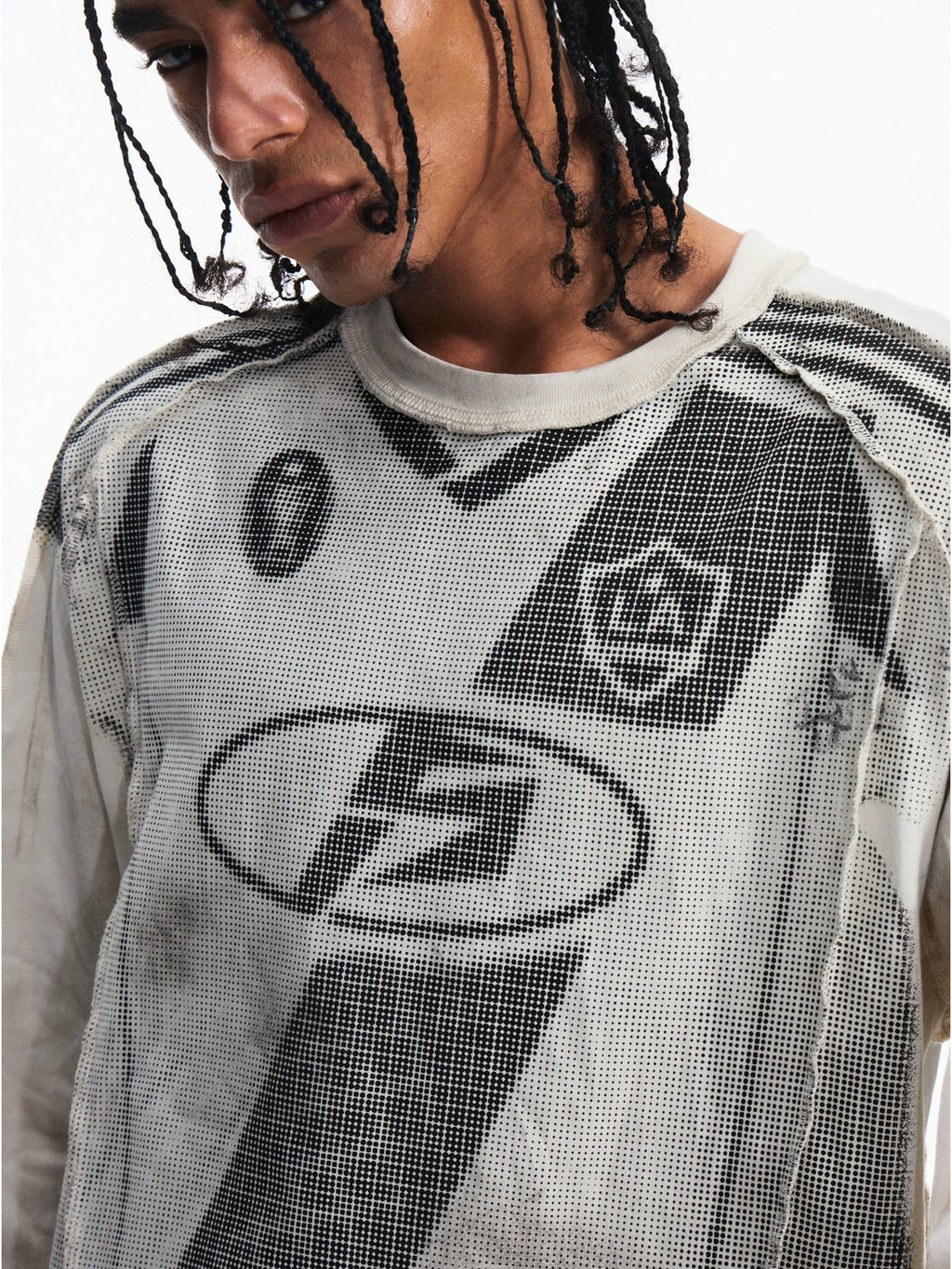 PEOPLESENSE Racing Style Retro Splicing Print Long Sleeve