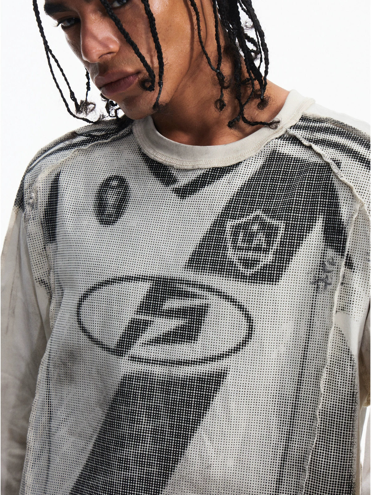 PEOPLESENSE Racing Style Retro Splicing Print Long Sleeve