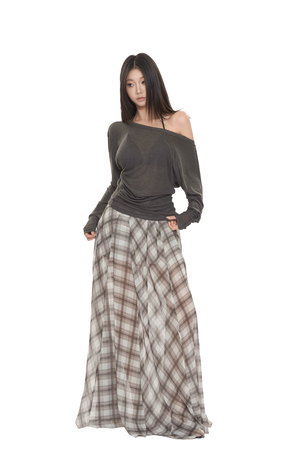 WITHMIN Loose and Thin Plaid Dress