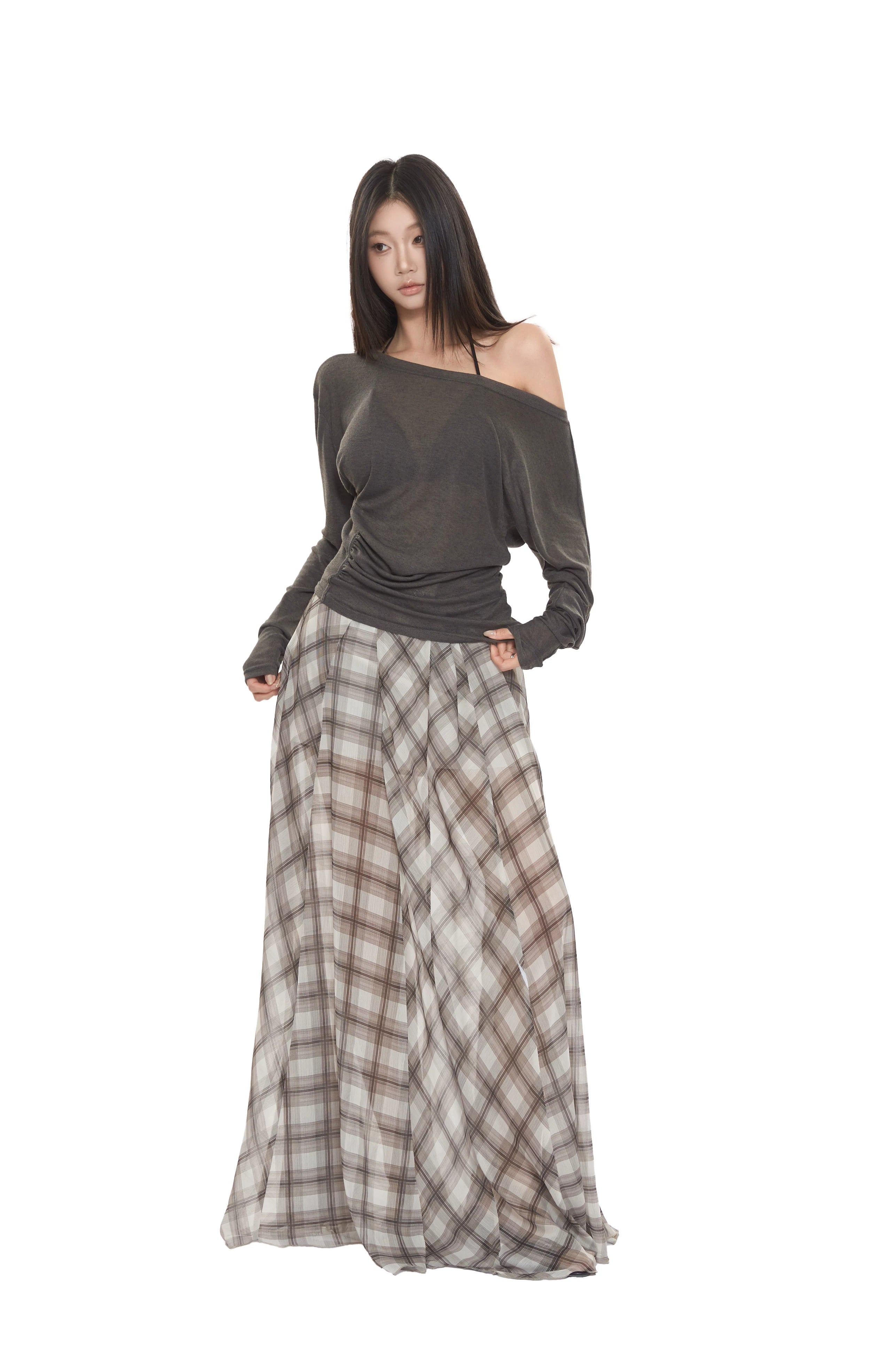 WITHMIN Loose and Thin Plaid Dress