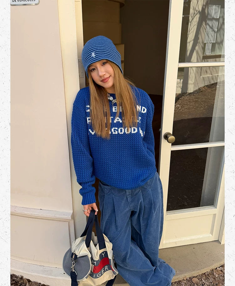 CCYE English Alphabet Crew Neck Knitted Sweater