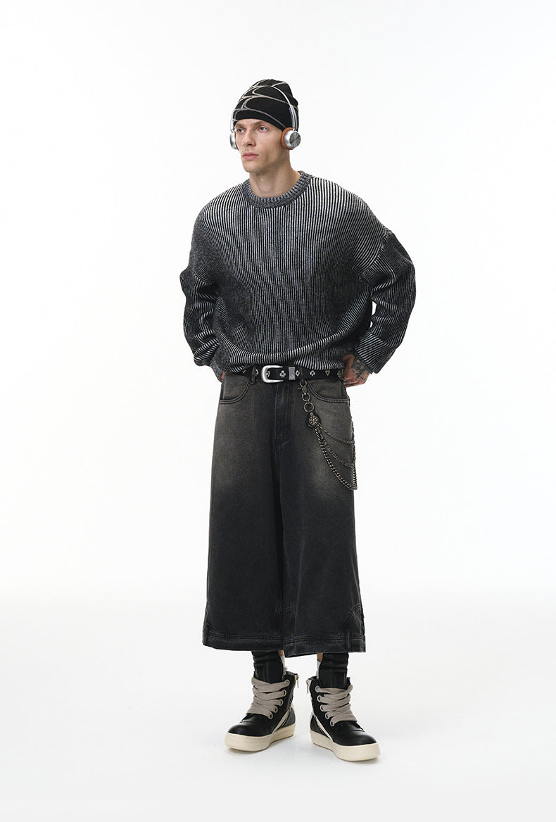 Inflation Two-color Loose and Versatile Crew Neck Sweater