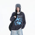 Zuocisankon Retro Cat Print Crew Neck Fleece Sweater