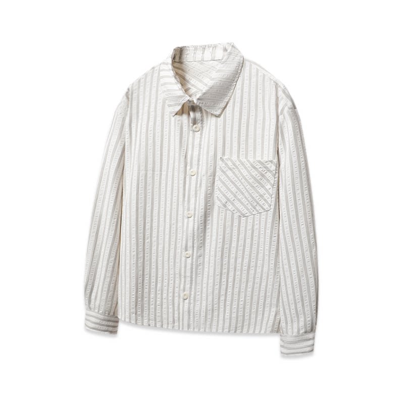 AMBSOM Vintage Striped Casual Front Shoulder Long Sleeve Shirt