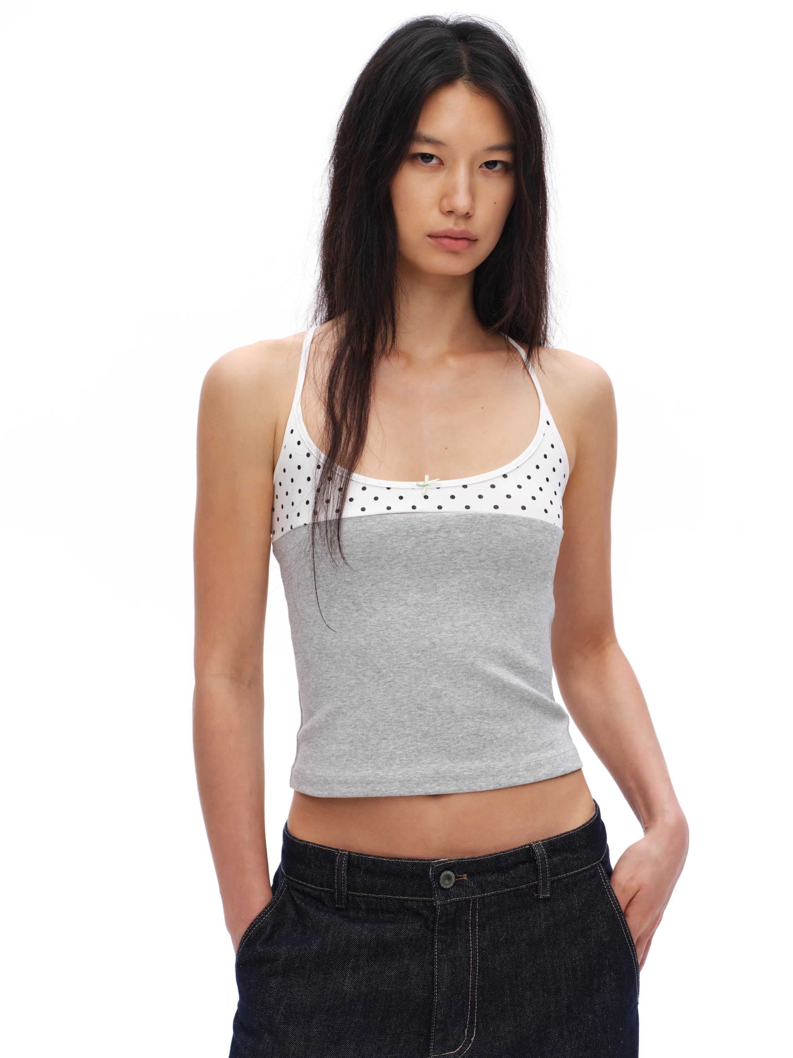 Oinimi Polka Dot Splicing I-shaped Vest