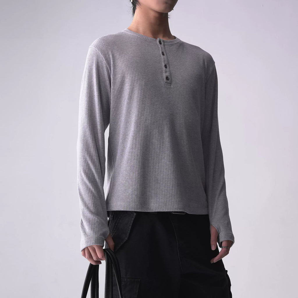 SOUTHFISH Casual Henry Neck Stretch Long Sleeve
