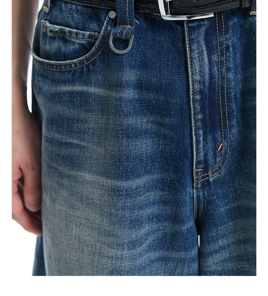 TERRAINCOGNITA Loose and Old Seven-point Denim Shorts