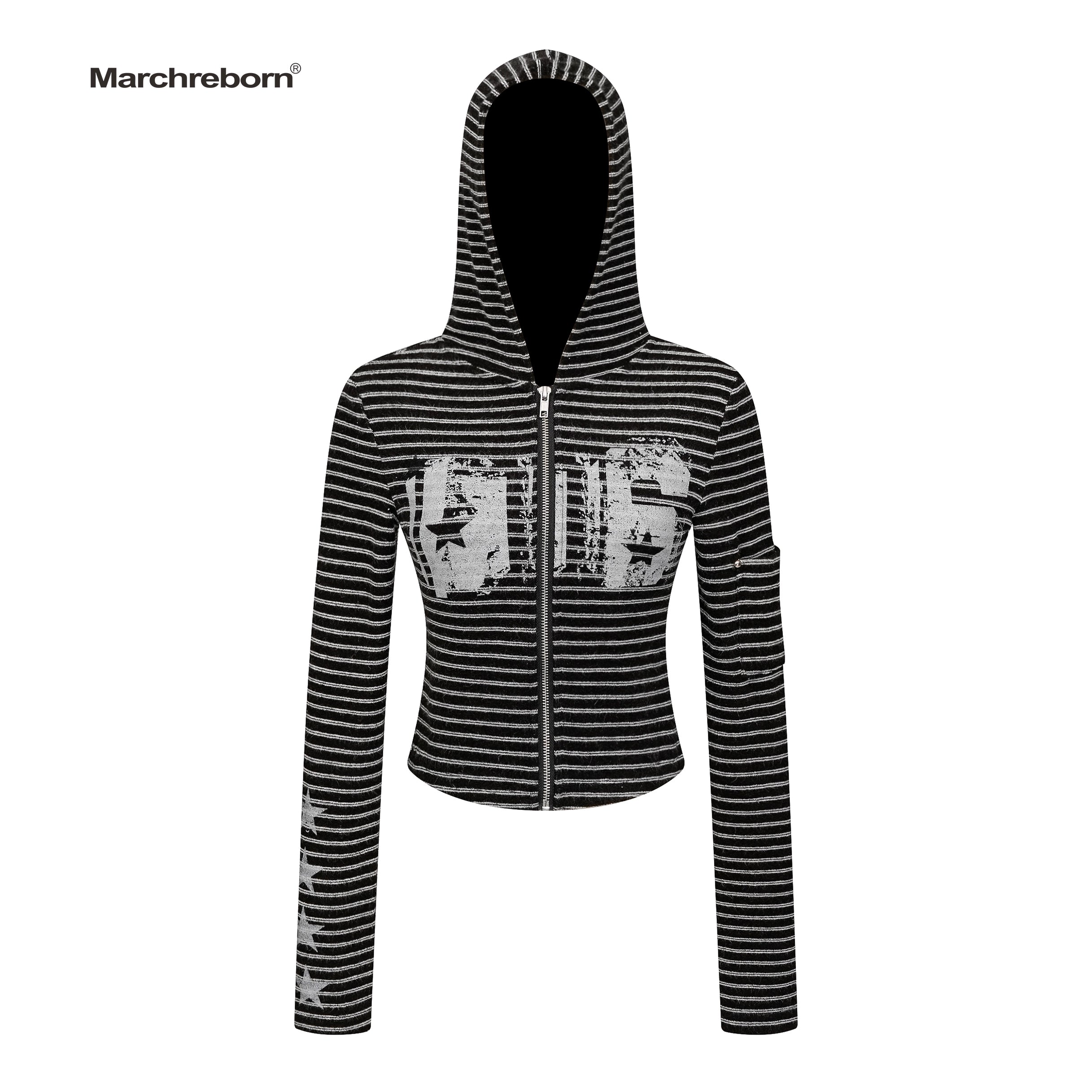 MARCH Vintage Striped Short Hooded Jacket