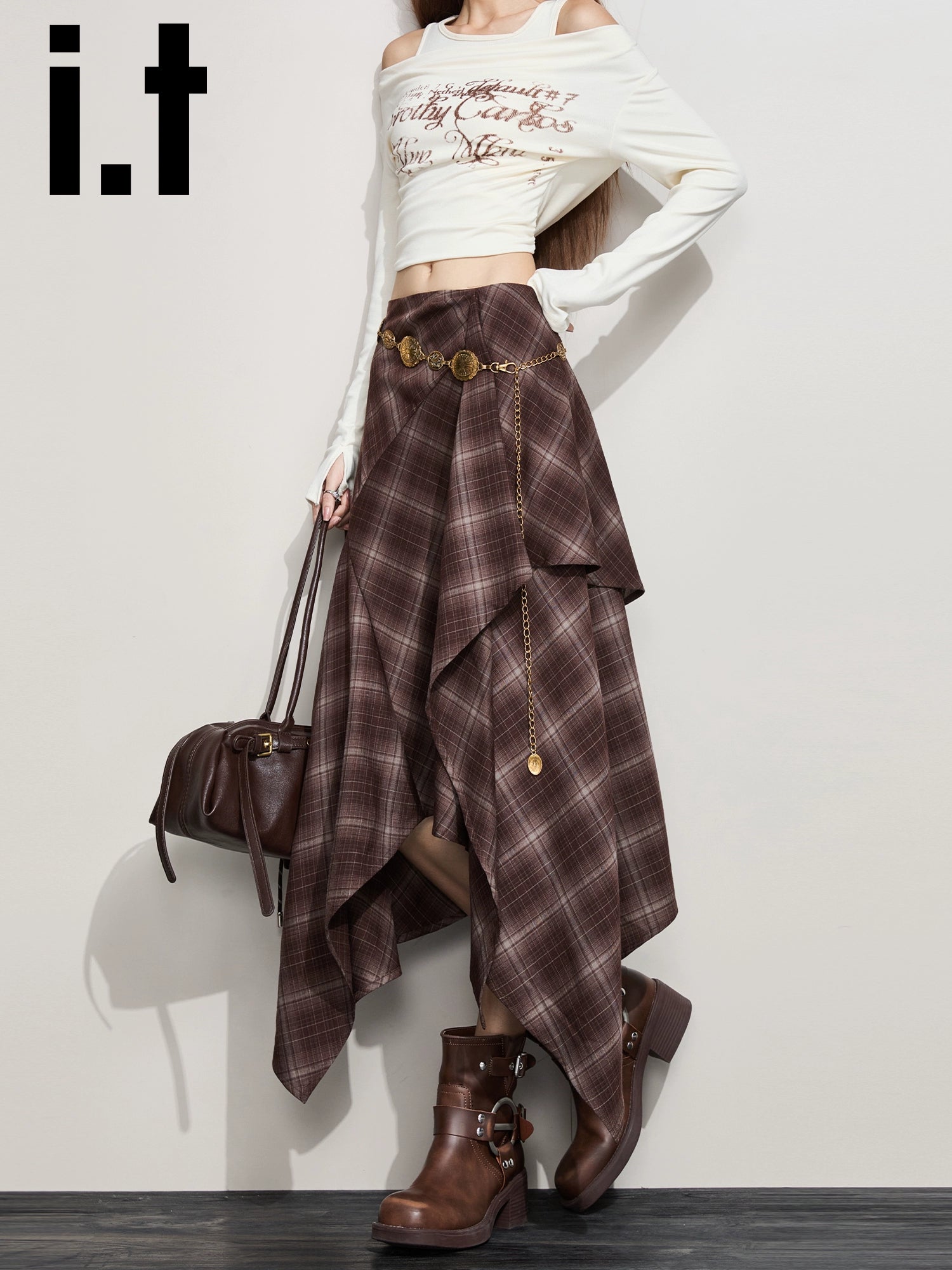 IT: CHOCOOLATE Vintage Plaid Irregular Skirt