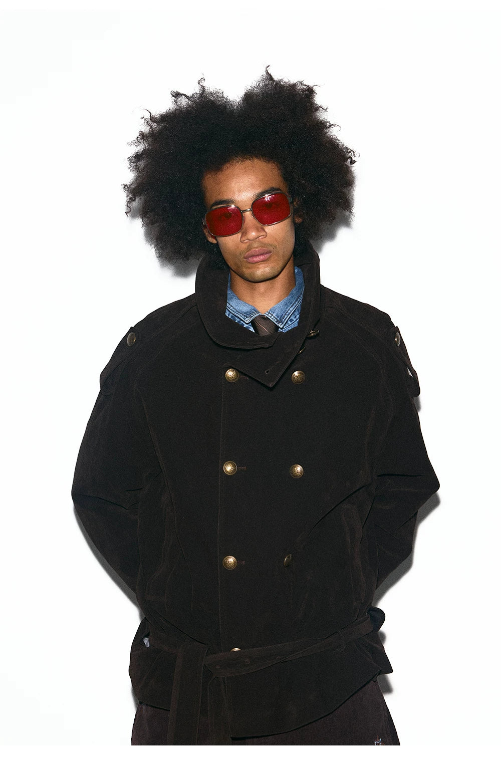 TREclub Padded Lapel Waist Double-breasted Trench Coat