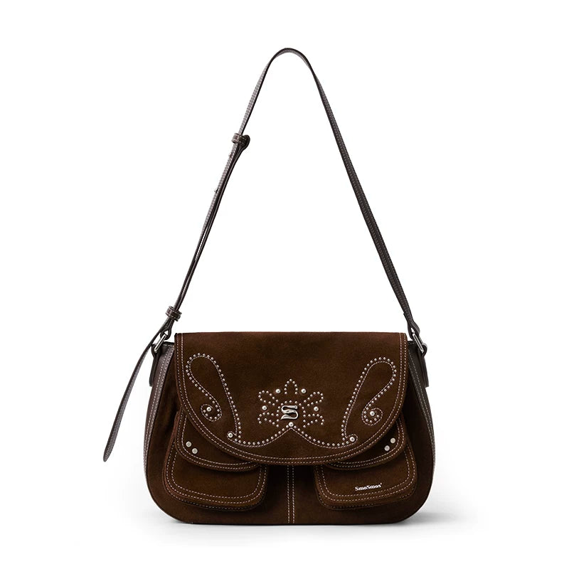 SmoSmos Vintage Suede Embroidered Messenger Bag