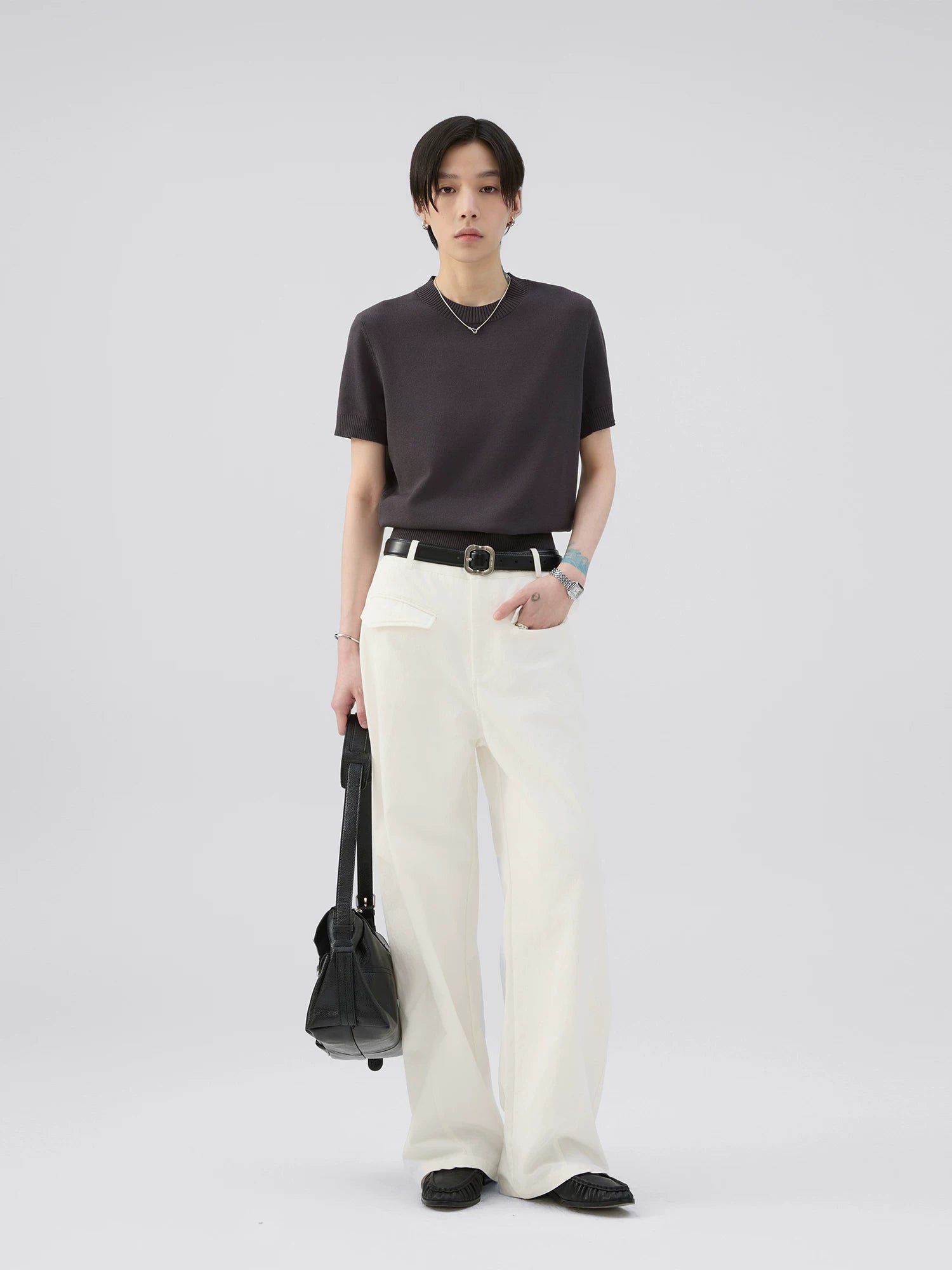 Sameuoo Crew Neck Shoulder Knit Tee