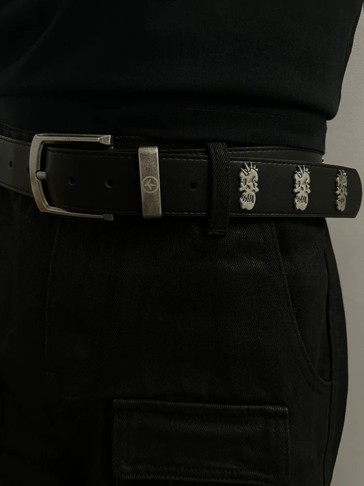 4AM Retro Rivet Metal Skull Logo Belt