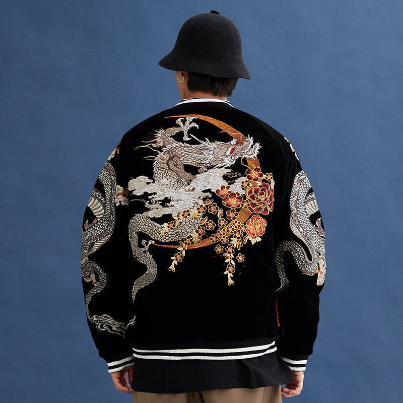 SKAJAN Yokosuka Embroidery Dragon Tiger baseball Jacket