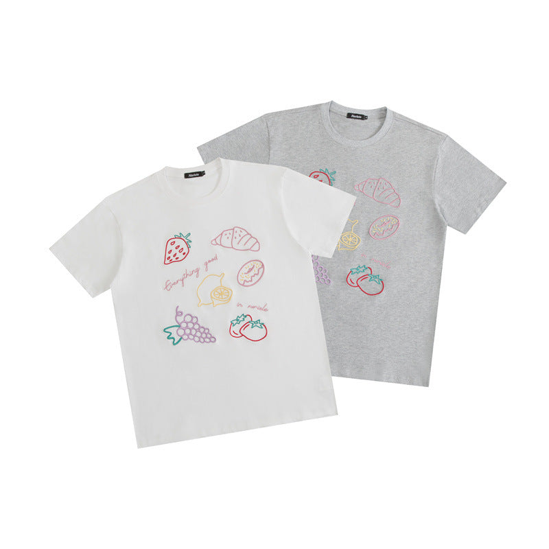 Nariele Three-dimensional Embroidery Crew Neck Loose Tee