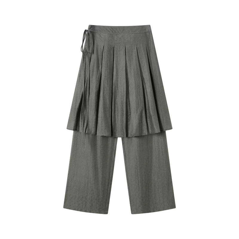 TGNS Fake Two-piece Breathable Pleated Skirt Pants