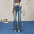 UNIFREE Double Waist Lace Stitching Slim Fit Jeans