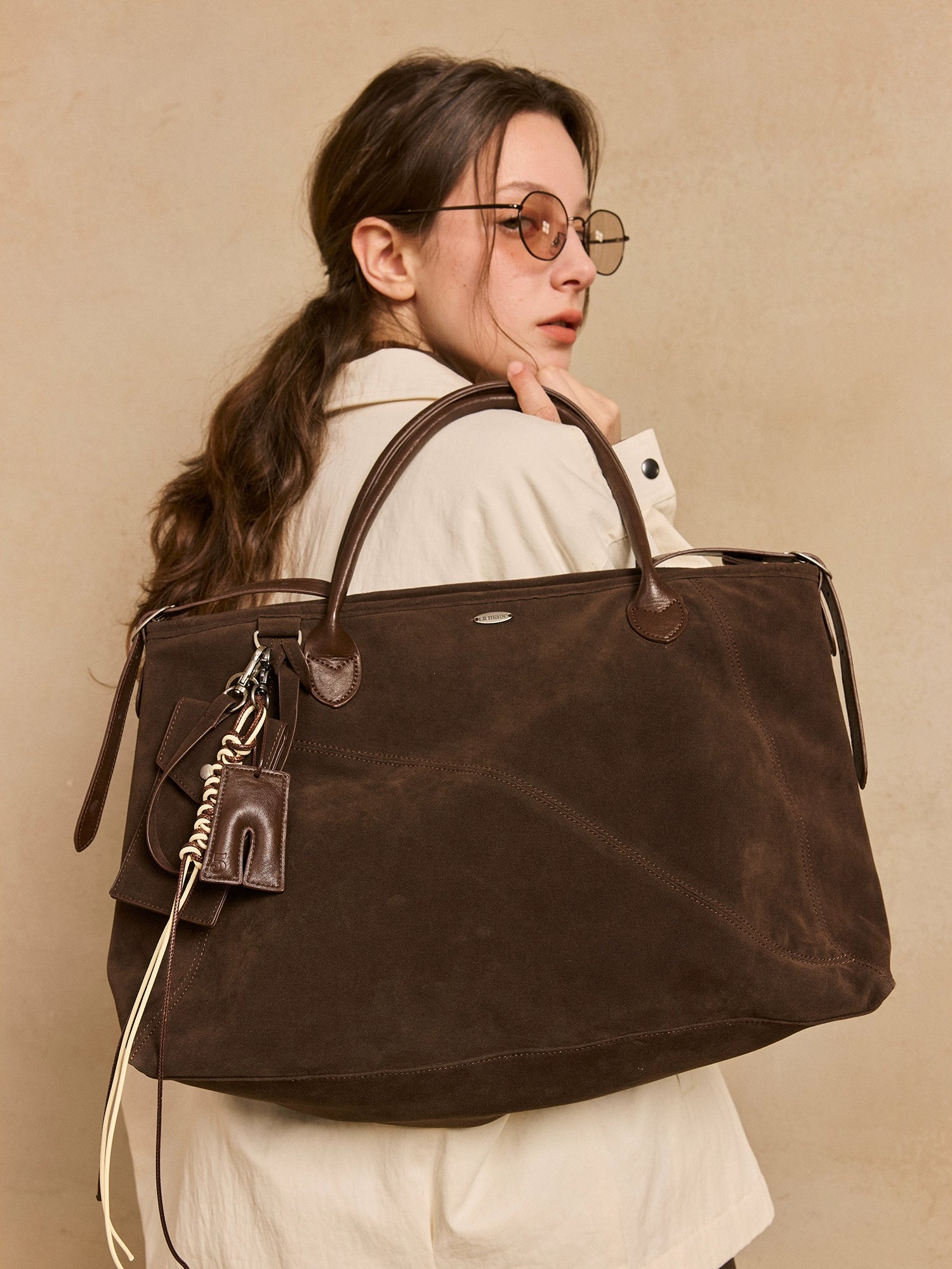 LR MADE Suede Handheld Oblique Strap Shoulder Bag