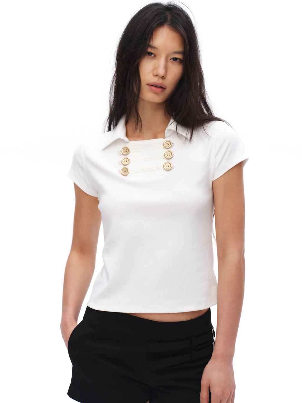 Oinimi Double Breasted Lapel Slim Tee