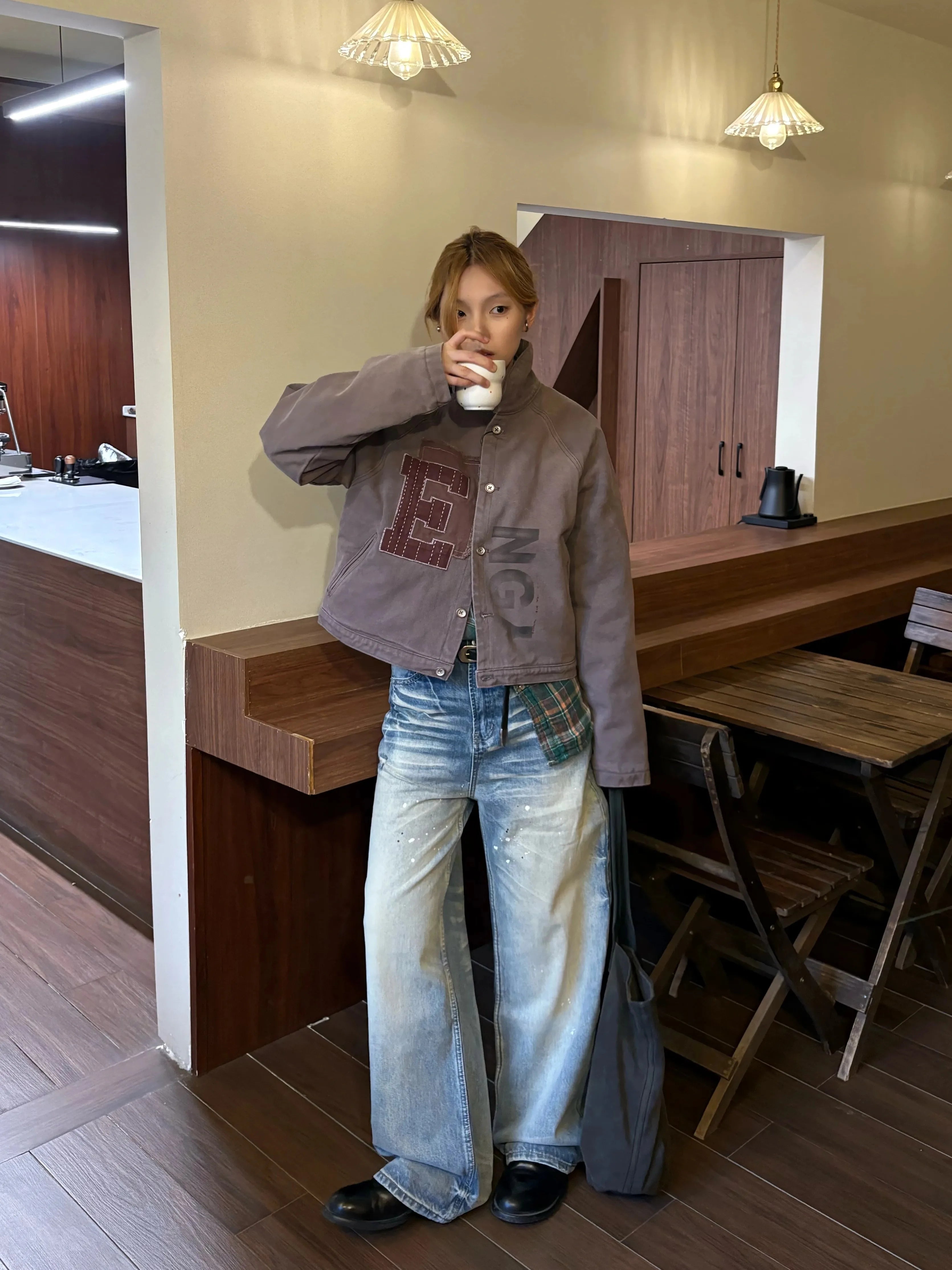 CENSMADE Gradual Change Patch Beads Canvas Detroit Cotton Jacket