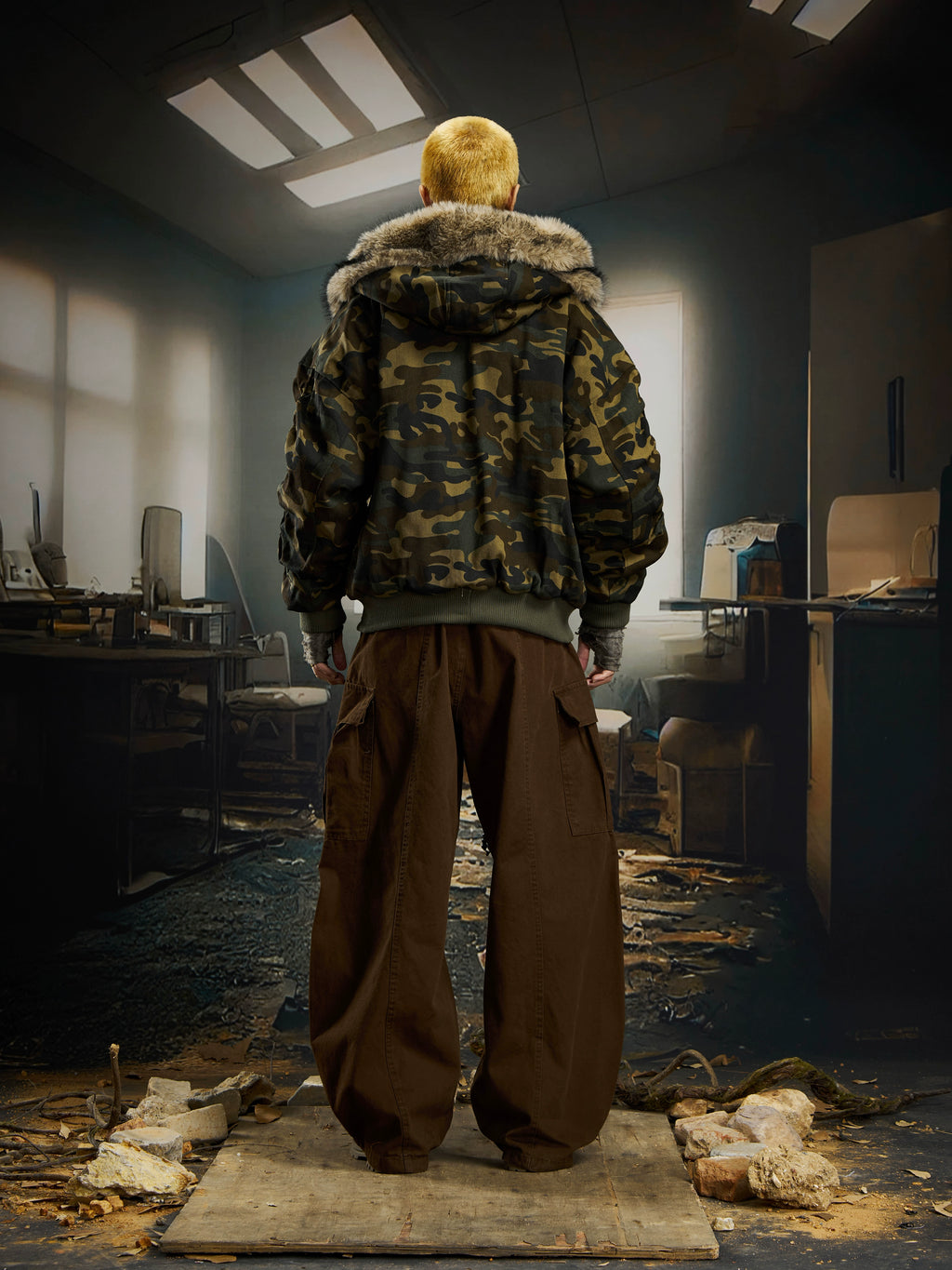 NOMANIAI Camouflage Stand-up Collar Hooded Flight Jacket