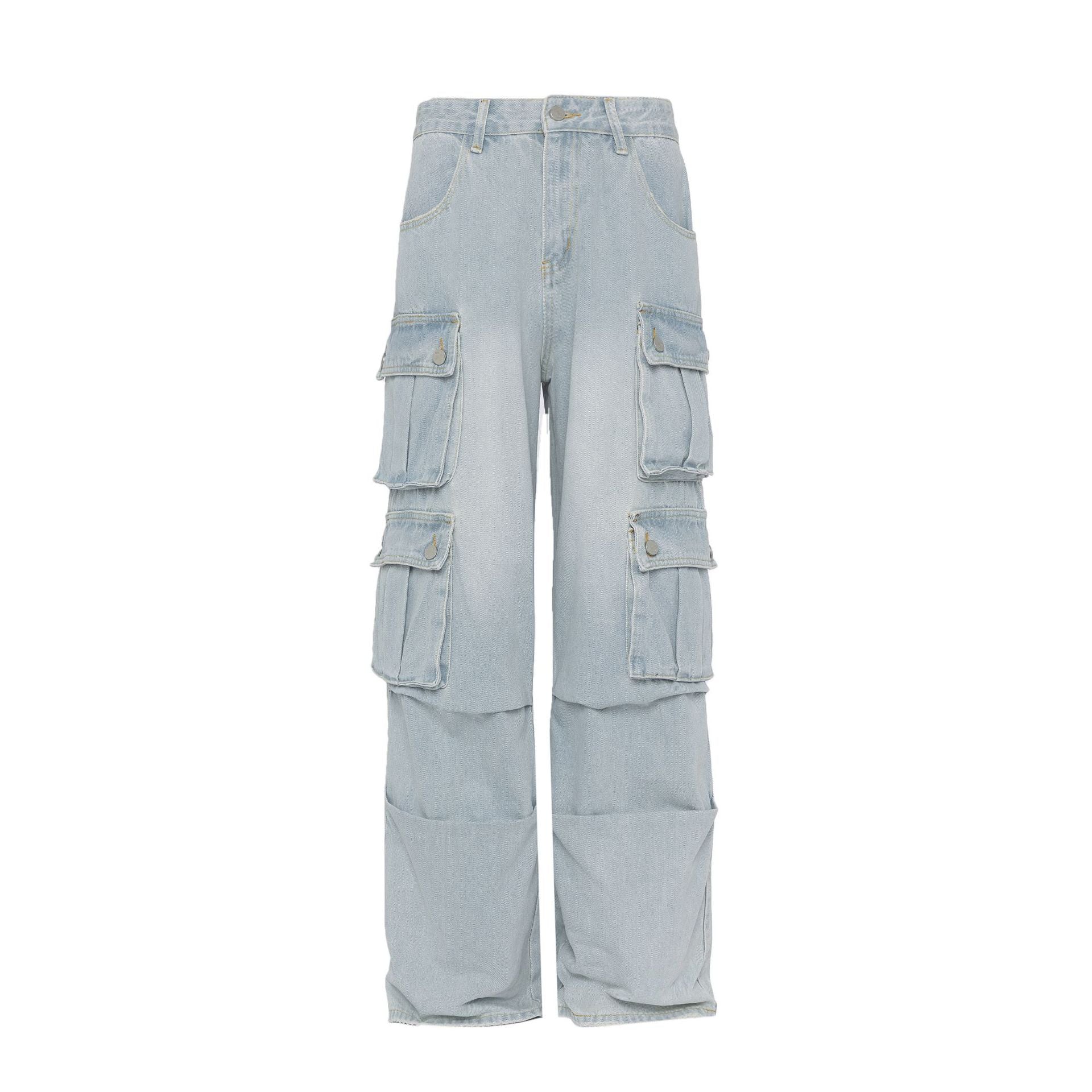 TRYTHMCLUB Vintage Wide Leg Straight Loose Multi-Pocket Jeans