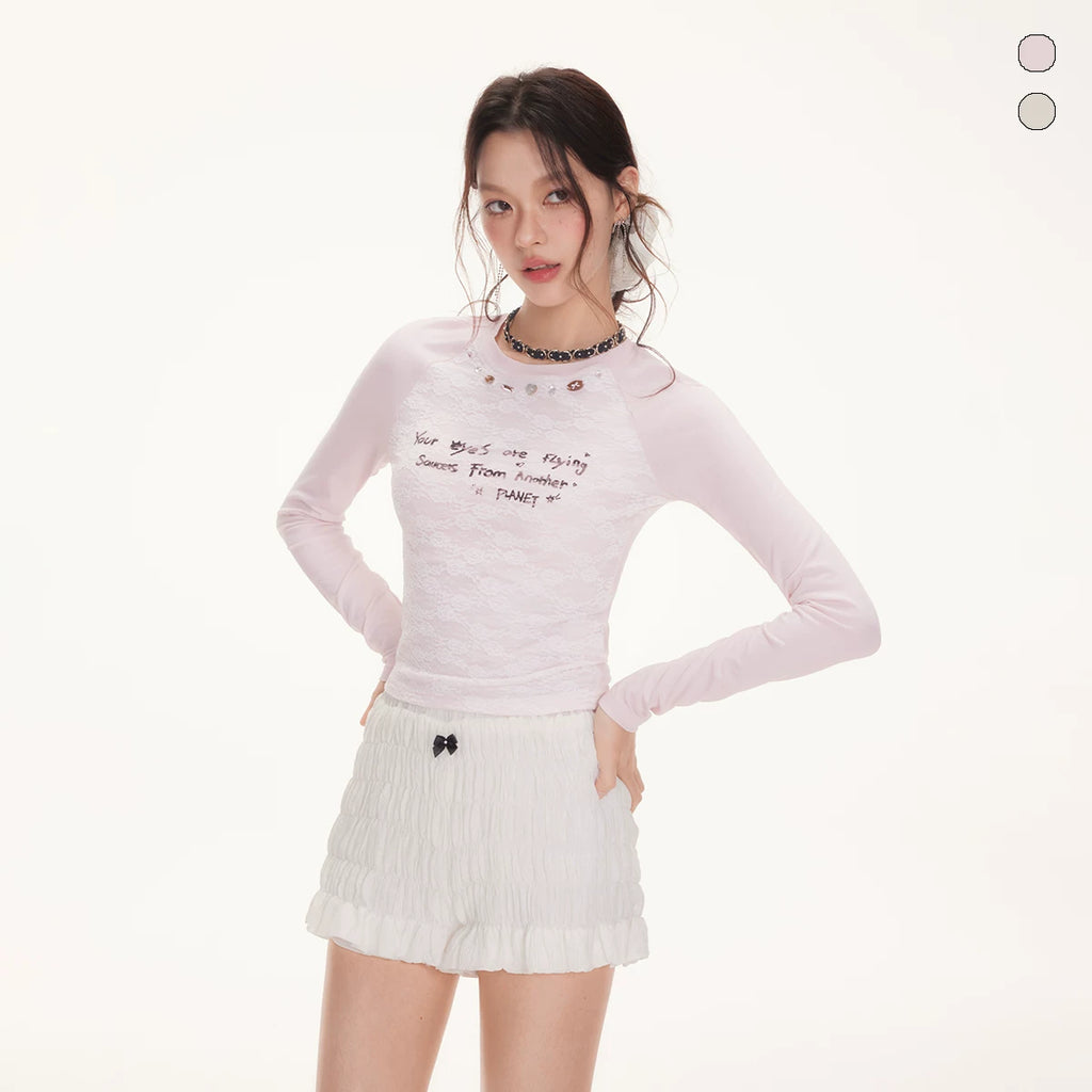 IMONE Letter Print Crew Neck Slim Sleeve