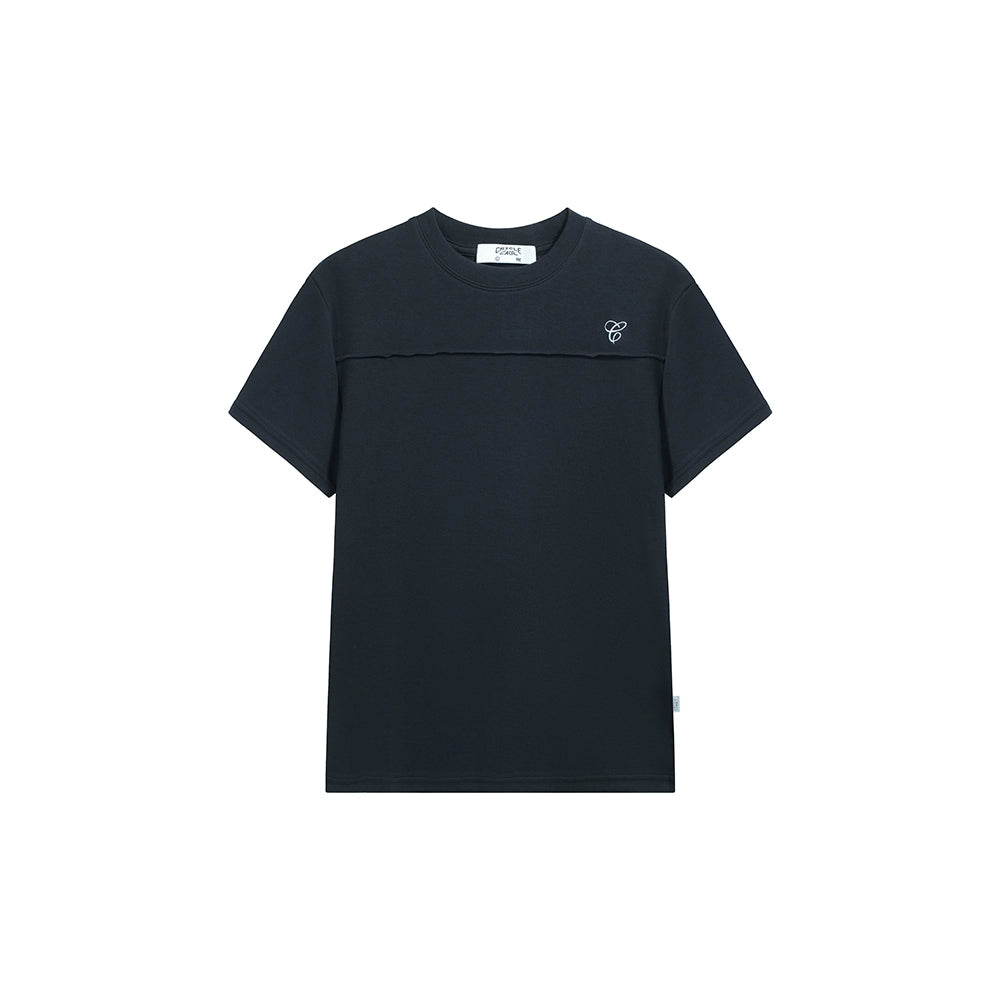 CRICLE CAGE Slim-fit Embroidery Tight Front Shoulder Tee