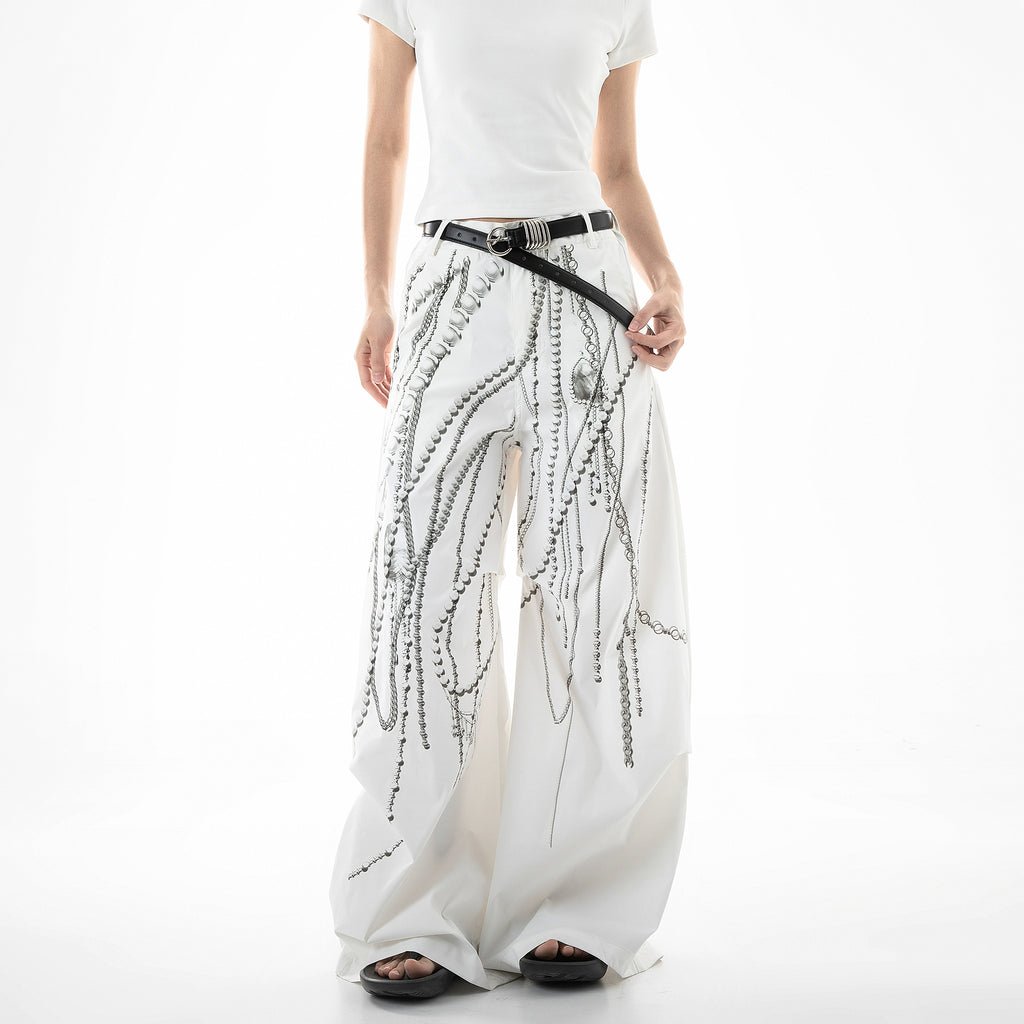 ICH MDOE Vintage Printed Versatile Straight High Waist Wide Leg Pants
