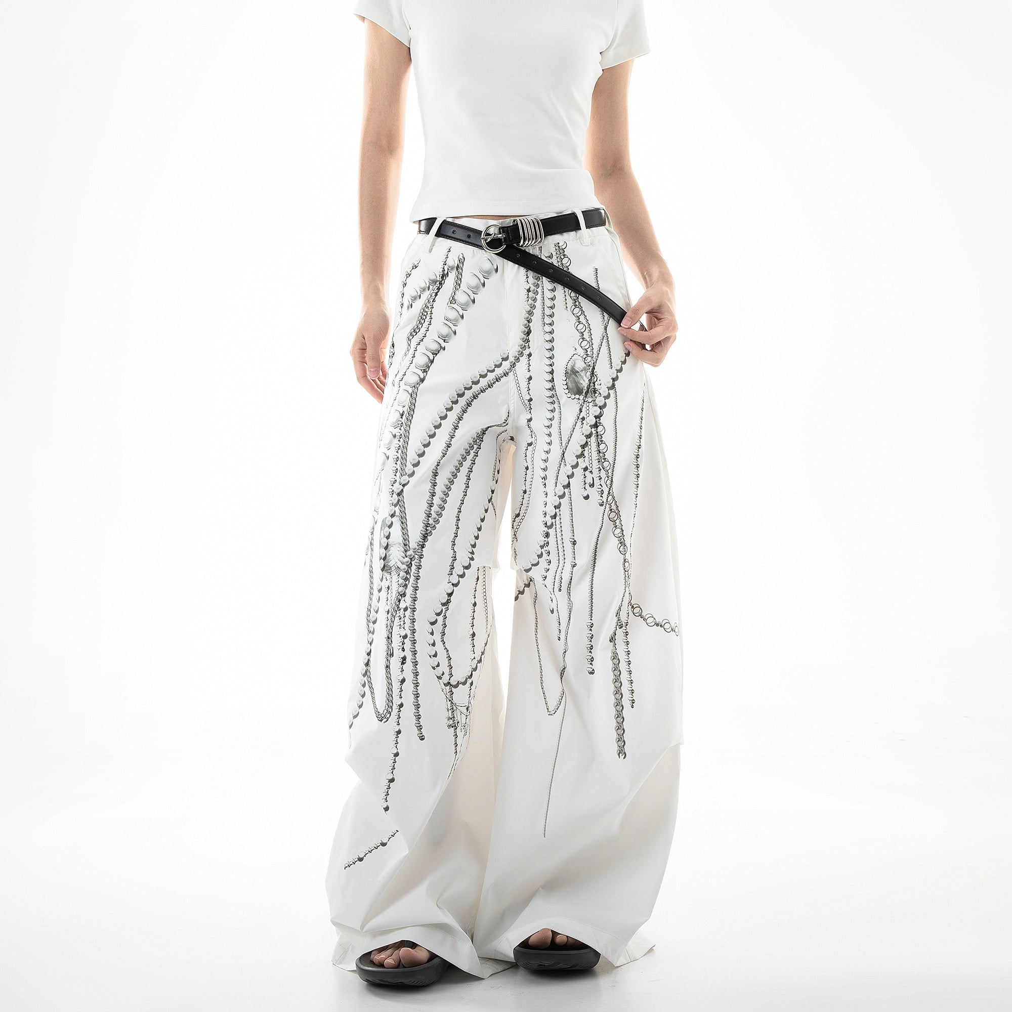 ICH MDOE Vintage Printed Versatile Straight High Waist Wide Leg Pants