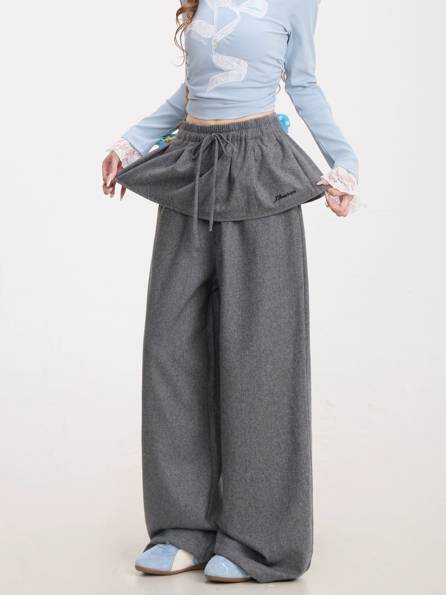 Mershier Fart Curtain Fake Two-Piece Versatile Sweatpants