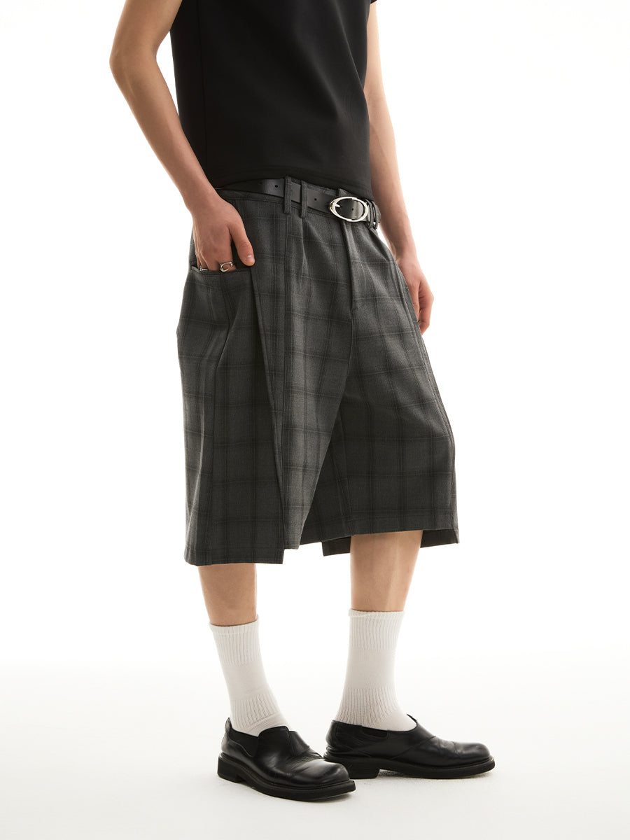 FUNKYFUN Splicing Staggered Trousers Suit Shorts