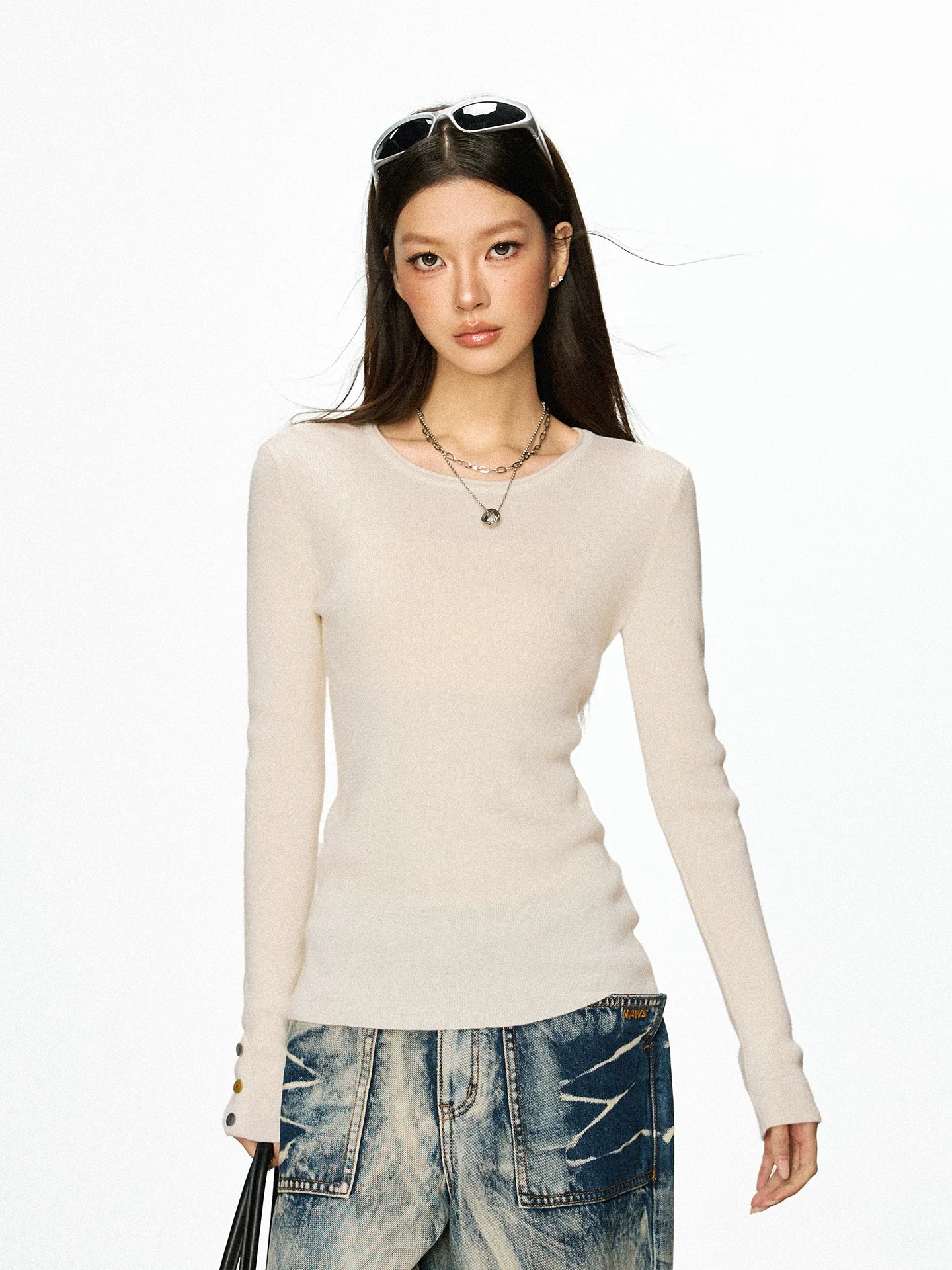 Cherry Melody American-Style Fitted Long-Sleeve Knit Top
