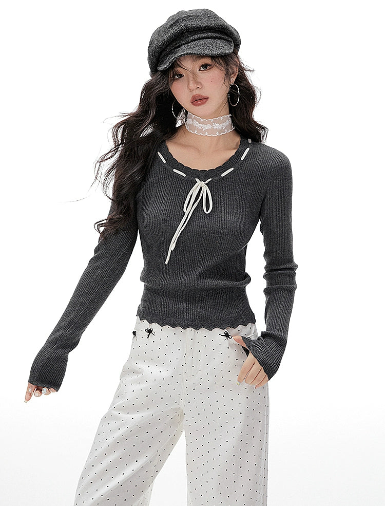 Imone Contrasting Straps Slim Stitching Sweater Knitted Sweater