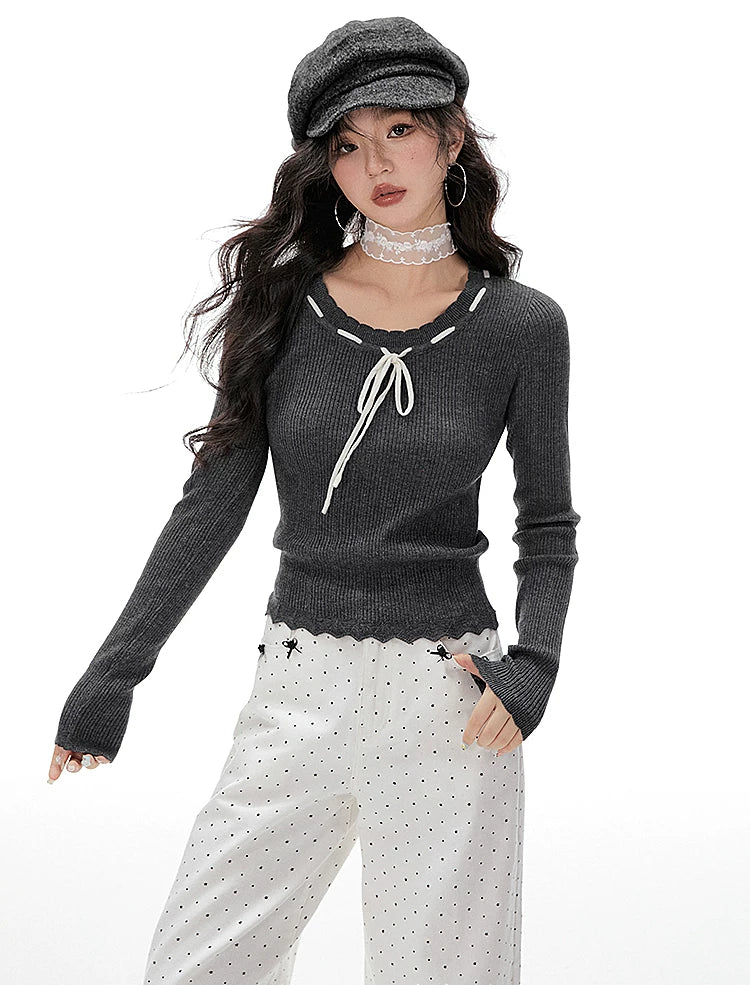 Imone Contrasting Straps Slim Stitching Sweater